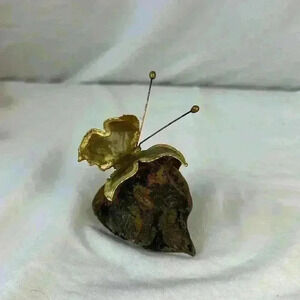 Vintage Metal Butterfly on Burlwood Base